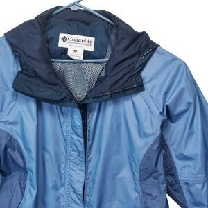 Columbia Women's XL Blue Omni-Tech Waterproof Hooded Rain Jacket Coat